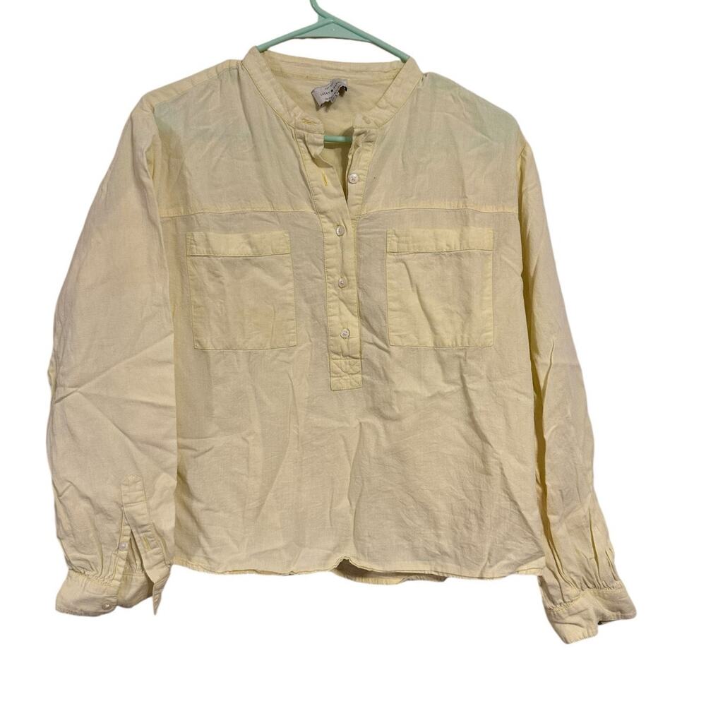 Lucky Brand Yellow Quarter Button Down Long Sleeve Blouse Size Small